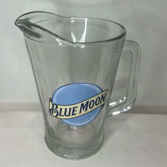 Blue Moon Beer Glass Pitcher Spout Handle 64 Oz 8 1/4 In 6 In Diameter Tall - Picture 1 of 5